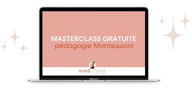 Promotion d'une masterclass gratuite sur la pédagogie Montessori par Éveil & Nous.