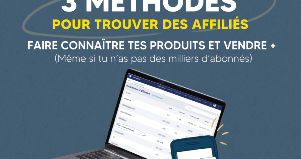 Promotion d'une masterclass gratuite présentant 3 méthodes pour trouver des affiliés et augmenter les ventes.